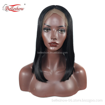 Hot sell Wholesale medium-length bobo head wig cheap synthetic lace front hair wig  black long hair wig